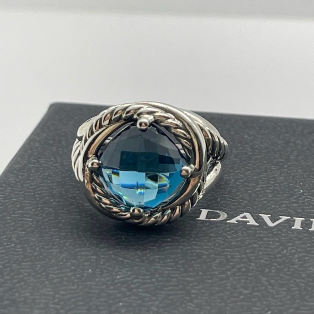 David Yurman Silver Ring with Blue Gemstone